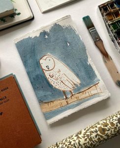 Handmade notebook with picture hand illustrated owl
