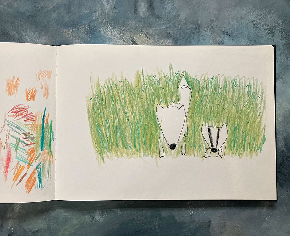 Sketchbook page of hand drawn wildlife